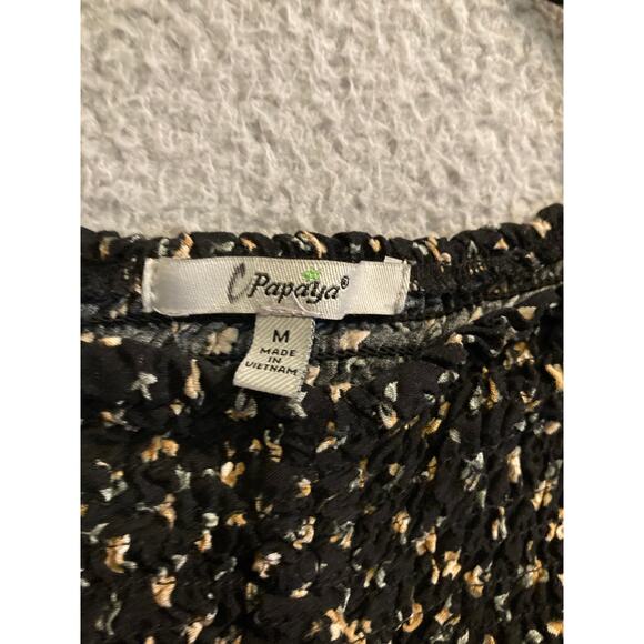 Papaya Tank Top Medium Floral Flare Stretch Smocked Black Yellow Cottage Y2K - Picture 7 of 15